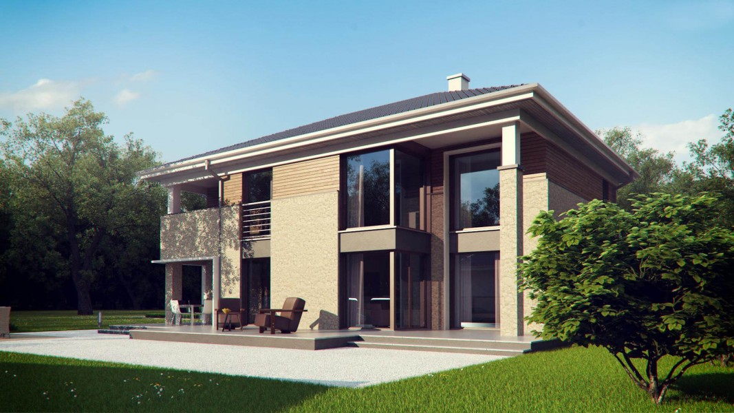 Двухэтажный дом проект 262 с гаражом